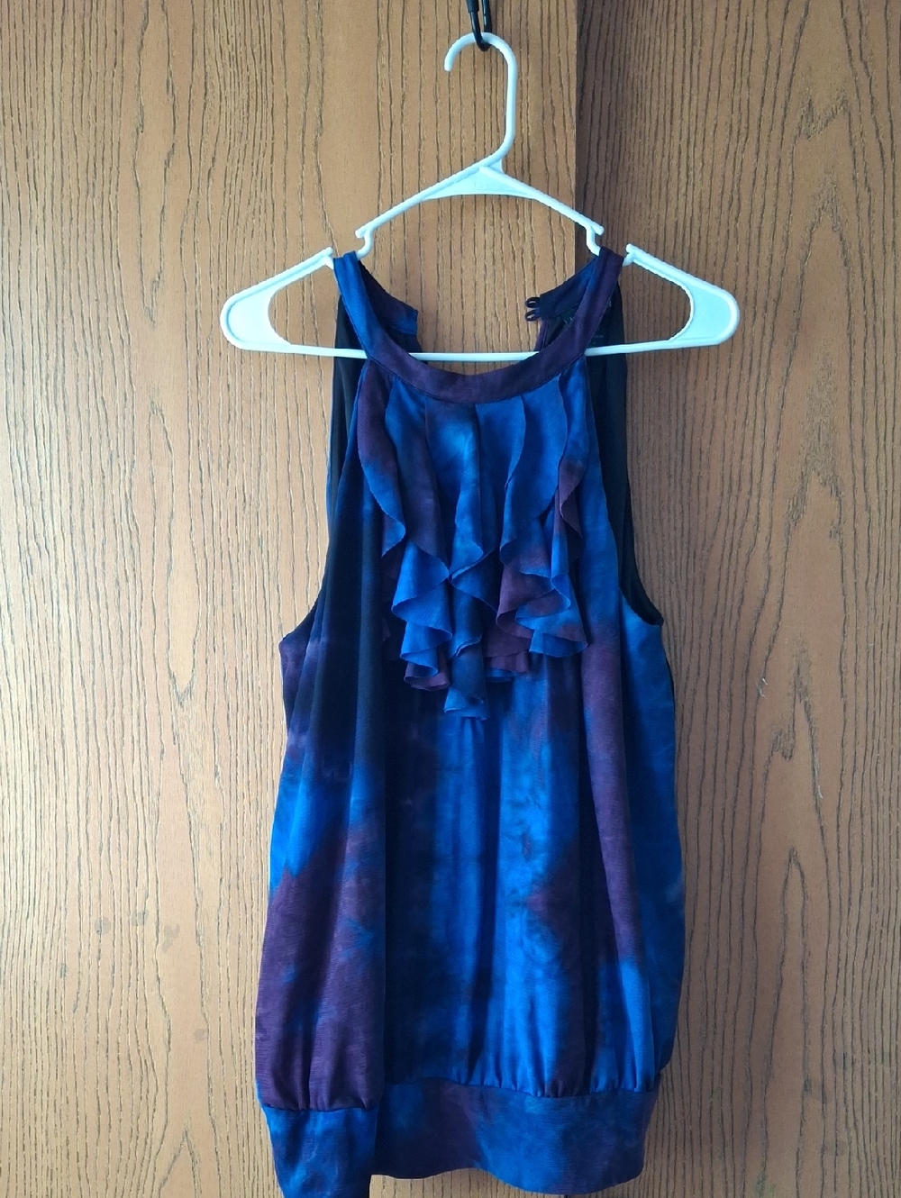 Lane Bryant Blue and Purple Tie-Dye Ruffle Halter Camisole